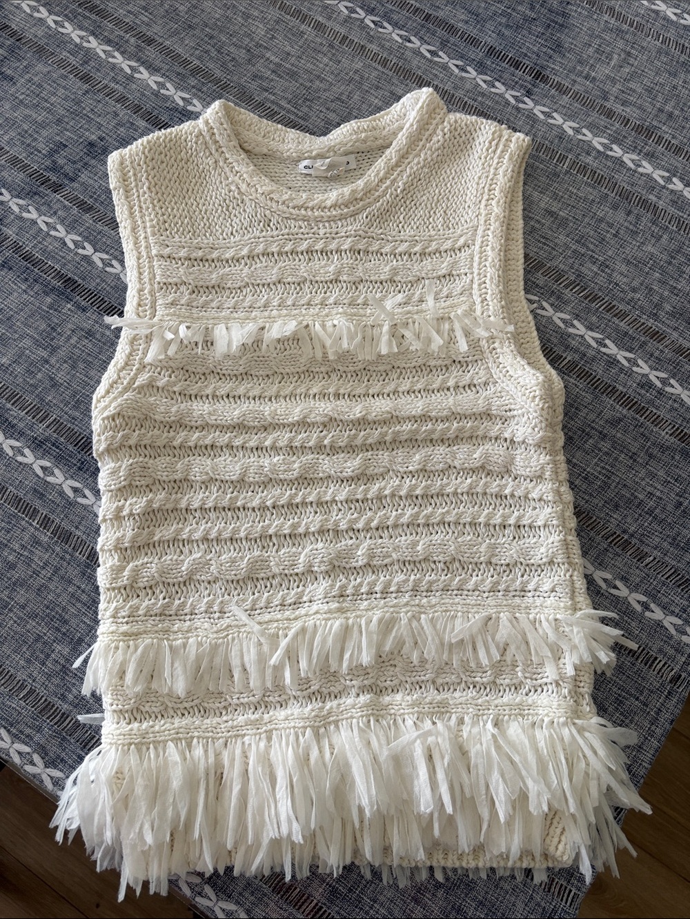 Club Monaco Cream Crochet Fringe Sleeveless Tank